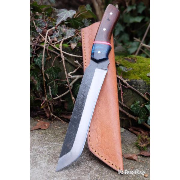 Mini Katana Lame Tanto Modifi� Acier Carbone 1075 Etui Cuir Manche Bois/R�sine Fabricat Artisanale01