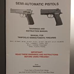 Manuel d'utilisateur Tanfoglio ,pistolets semi-automatiques