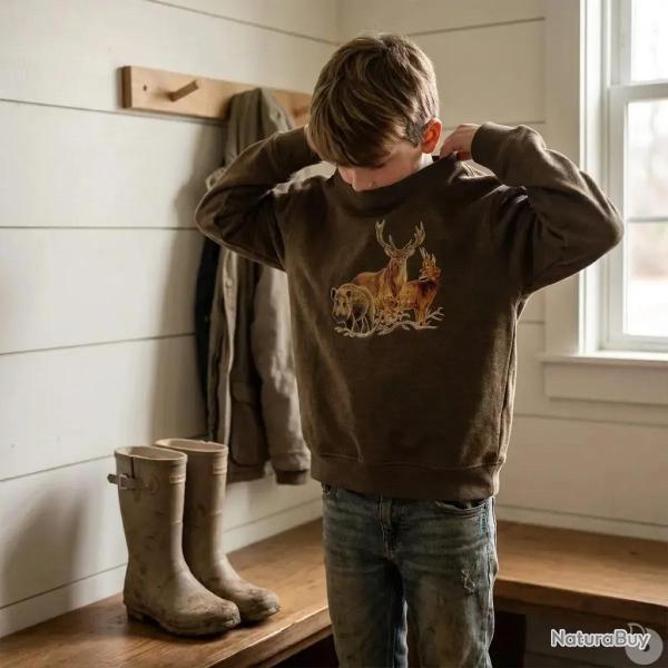 Sweat enfant grands animaux coton polyester kaki 6 � 14 ans 14 ans