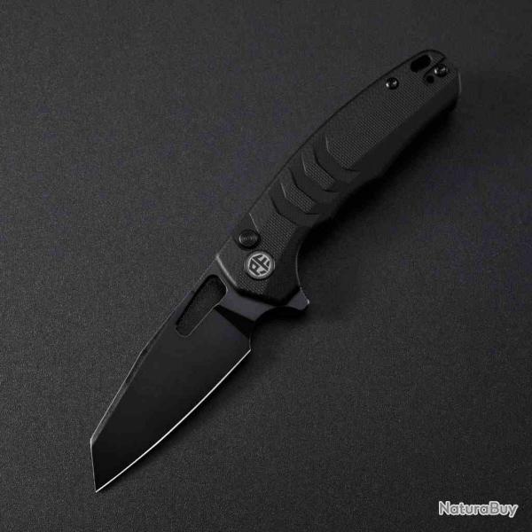 Couteau Petrified Fish Trilobite Lame Reverse Tanto Acier 14C28N Black Manche Black G10 Button Lock