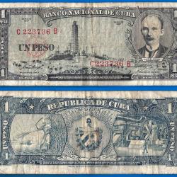 Cuba 1 Peso 1957 Jose Marti Billet Pesos