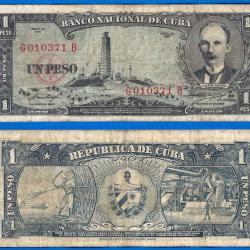 Cuba 1 Peso 1957 Jose Marti Billet Pesos