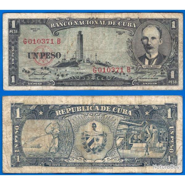 Cuba 1 Peso 1957 Jose Marti Billet Pesos