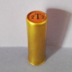 CARTOUCHE TRES ANCIENNE " A T E " CUIRASSEE Cal. 16 LAITON NON RECHARGEE