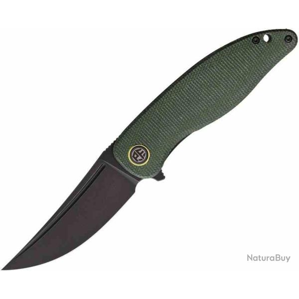 Couteau Petrified Fish Simum Lame Acier K110 D2 Manche Green Micarta Linerlock PFKP06GRMDW