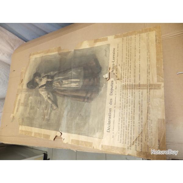 AFFICHE GUERRE 1870 contre les Prussiens. Perte de l'Alsace et la Loraine