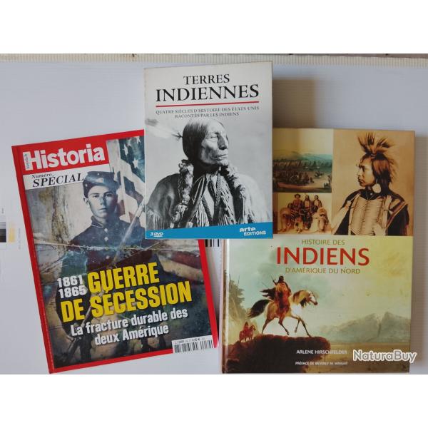 Lot coffret DVD livres documents indiens western guerre de s�cession ,