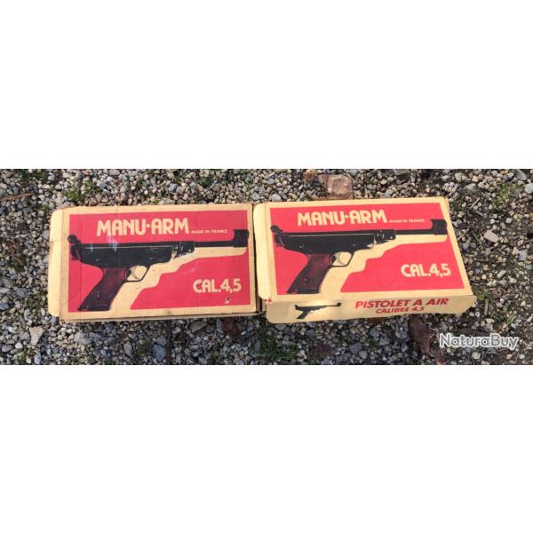 2vieux pistolets Manuarm cal 4,5 10 joules, � restaurer inop�rants air comprim� sans gaz
