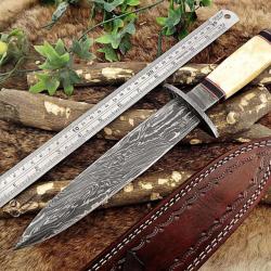 (10) Dague de chasse en acier Damas