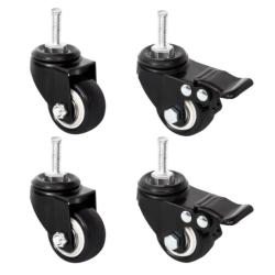 Roues jardini&egrave;re fer noir 8x3,5x8 cm avec frein mobilit&eacute; stable 4 pcs