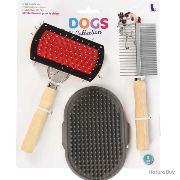 3 Brosses pour Animaux avec Poign�es Bois d'�rable Naturel