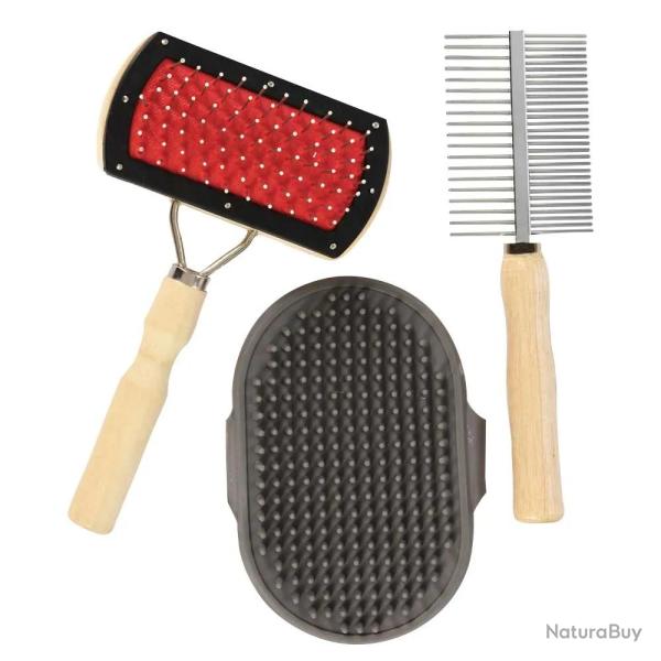 3 Brosses pour Animaux avec Poign�es Bois d'�rable Naturel