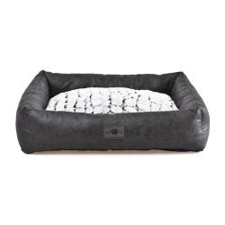 Coussin Sofa Fourrure Croco pour Chien - Noir et Blanc - D&eacute;houssable 63x48x15 cm