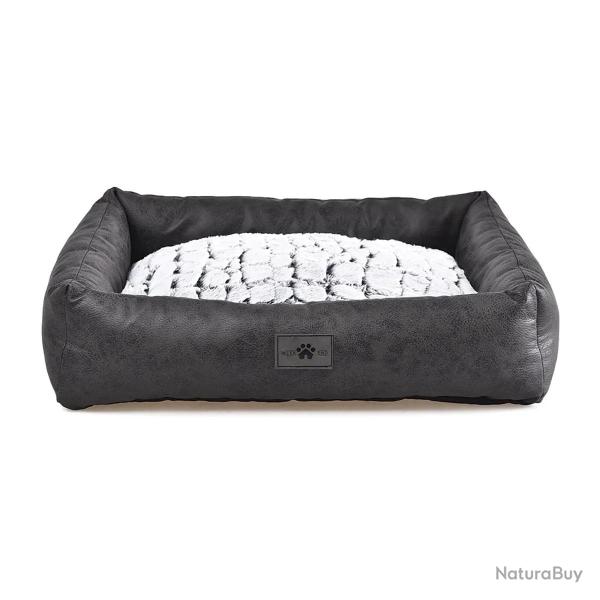 Coussin Sofa Fourrure Croco pour Chien - Noir et Blanc - D�houssable 63x48x15 cm