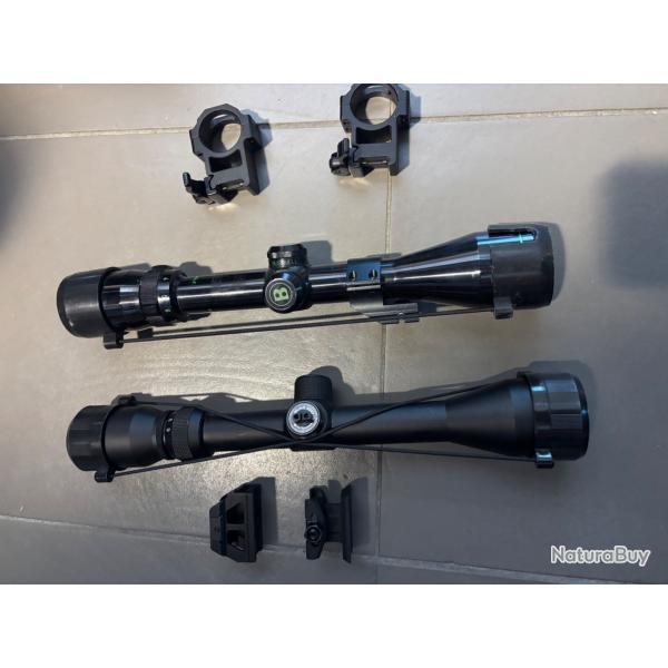 lot de 2 lunettes + 2 colliers + de embases BUSHNELL et WEAVER destockage chasse  enchere