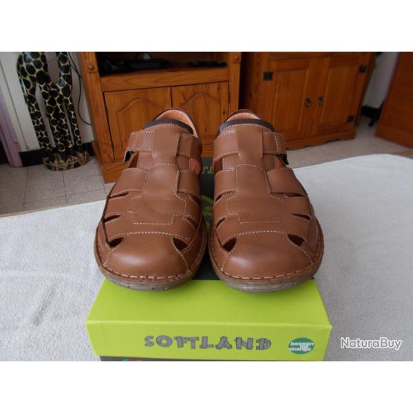 SANDALES SOFTLAND EN 100�/� CUIR DE VACHETTE