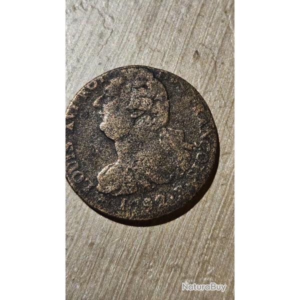 Pi�ce ancienne 1792 Louis XVI - �La Nation La Loi Le Roi� - R�volution fran�aise - monnaie cuivre