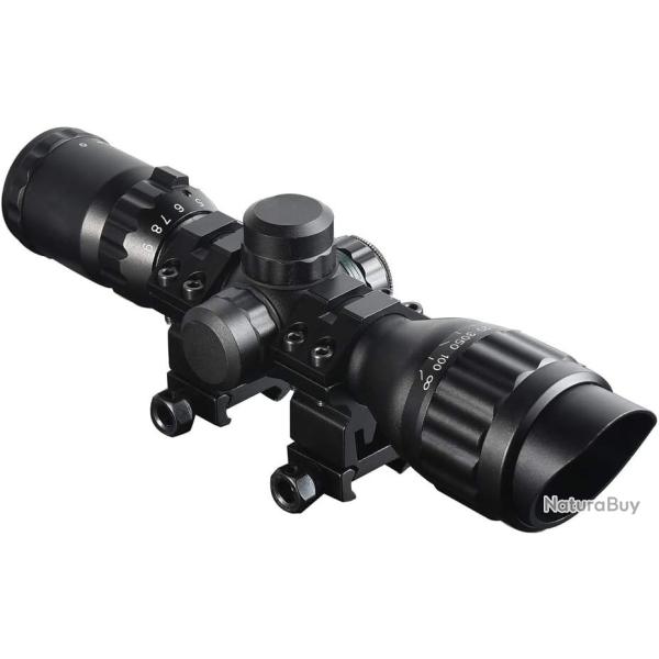Lunette de vis�e 3-9x32 AOL Mil-Dot �clair�e Rouge/Vert Tube 25,4 mm  Anneaux Couvercles rabattables