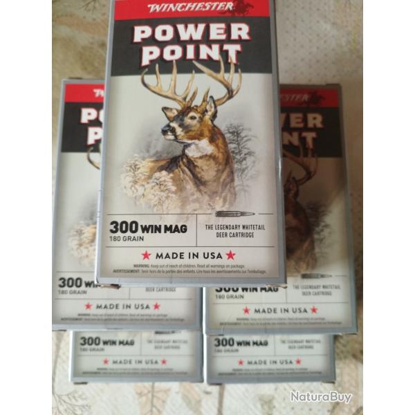 Lot 5 bo�tes Winchester powerpoint 300 win mag 11.7gr 180 gr