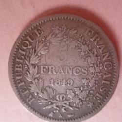 PI&Egrave;CE DE 5 FRANCS 1849 HERCULE, ARGENT