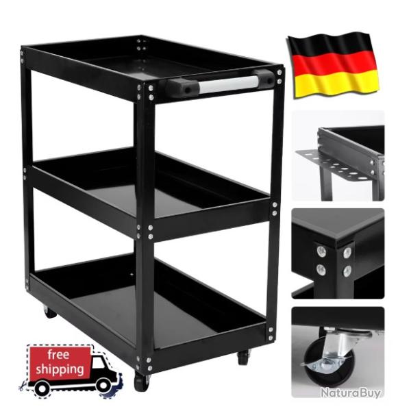 Chariot � outils roulant robuste 74 X 66 X 35,5 cm capacit� de 100 kg 3 niveaux - Noir