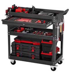 Chariot &agrave; Outils, 4 Niveaux, Chariot Servante d'Atelier &agrave; Roulettes avec Tiroir, Panneau Perfor&eacute;
