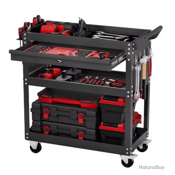 Chariot � Outils, 4 Niveaux, Chariot Servante d'Atelier � Roulettes avec Tiroir, Panneau Perfor�