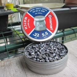 lot 2 Boites de 500 plombs plat match en .22/ 5.5mm de chez Crosman