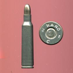 6.5 x 55 KRAG Mle 1894 (Mauser) - marquage : RANO 2 C 1 - &eacute;tui &eacute;tam&eacute; - courte balle nickel arrondie