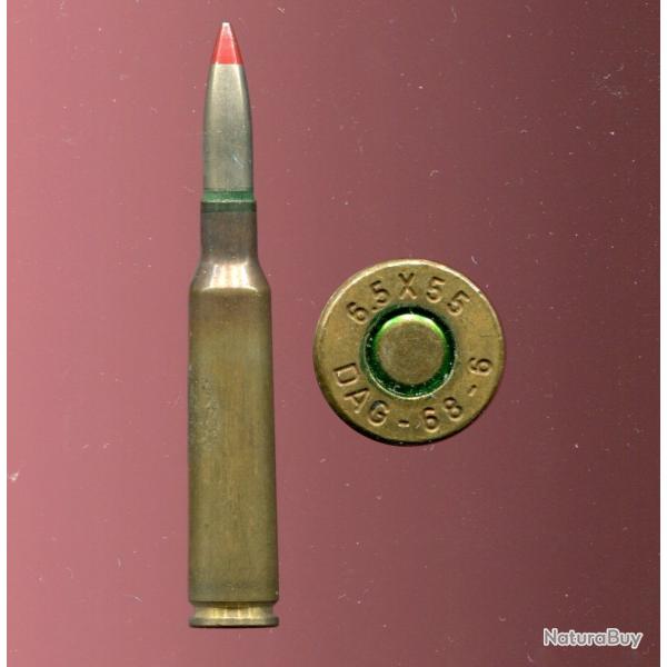 6.5 x 55 KRAG Mle 1894 (Mauser) - marquage : 6.5x55 DAG  - longue balle tra�ante nickel pointe rouge
