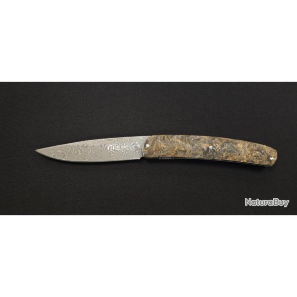 Maserin 381DG Mini Gourmet - Couteau Pliant Damascus Small Roses, Manche Noir-Or & �tui Cuir