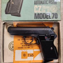 Pistolet CZ VZOR 70 - Cal. 7,65 Browning - Boite origine (Occasion)