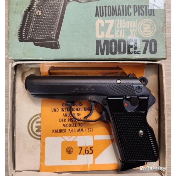 Pistolet CZ VZOR 70 - Cal. 7,65 Browning - Boite origine (Occasion)