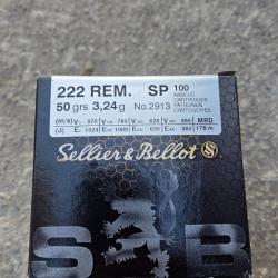 100 munitions Sellier & Bellot SP 50 Grs .222 Rem - PRIX SPECIAL