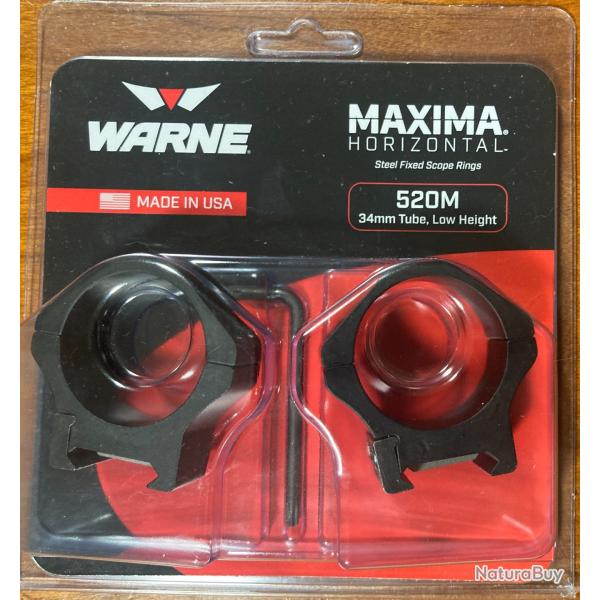 Colliers WARNE 520M 34mm.pour rail Weaver Picatinny - Bas