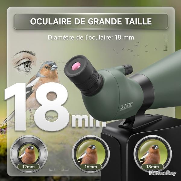 Longue-vue Svbony SV28A 25-75x100 pour Tir � l'arc et Armes