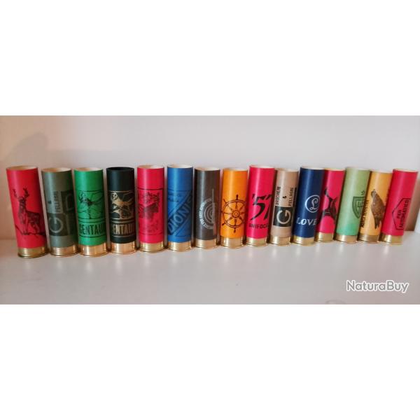 SUPERBE LOT DE 15 DOUILLES CAL. 12 ANCIENNES ITALIENNES CERTAINES RARES  POUR LES COLLECTIONNEURS