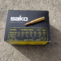 100 munitions Sako Range 50 gr FMJ, calibre .222 Rem