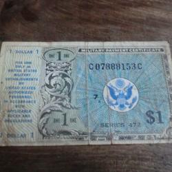 billet 1 dollars &eacute;tat unis certificat de paiement militaire   / C 07888153 C