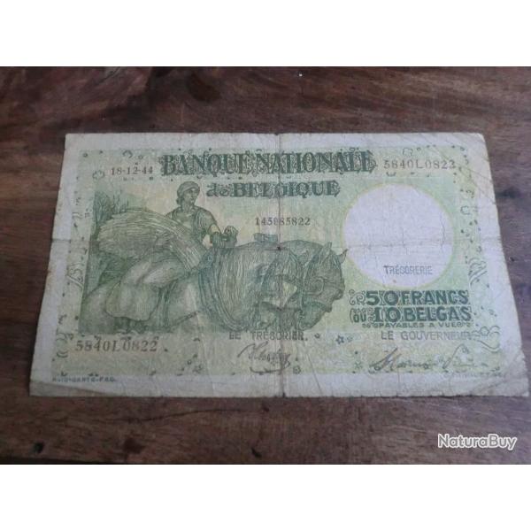 billet belge 50 francs 10 belga / 5840L0822 /   18.12. 44