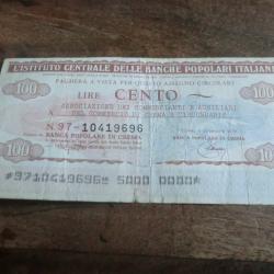 billet italie  100lire  l'estituto centrale delle banche popolari  / 1976