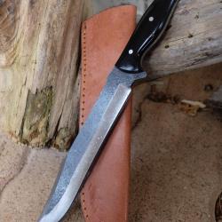 Couteau de Gaucho Argentin Bowie Lame Acier Carbone 1075 Etui Cuir Manche R&eacute;sine Fabric Artisanale
