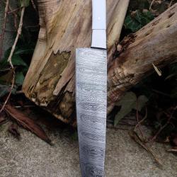 Couteau De Cuisine de Chef Lame Acier Damas 256 Couches Manche R&eacute;sine Neige Acier Fabric ArtisanaleA