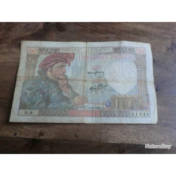 billet  50 francs jacques coeur / 13.6 1940