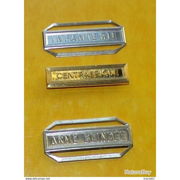 MEDAILLE : LOT DE 3 BARRETTES POUR MEDAILLE : CENTRAFRIQUE�, ARME BLINDEE , INFANTERIE�, BON ETAT VO