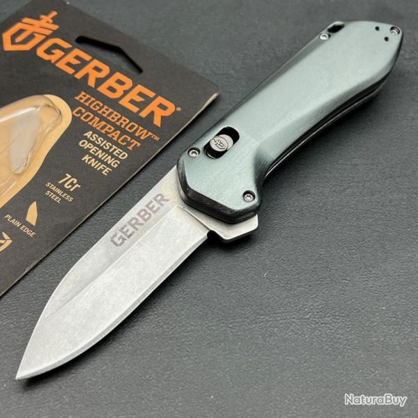 Couteau Gerber Highbrow Compact A/O Lame Acier 7Cr17MoV Manche Alu Blue Pivot Lock Clip