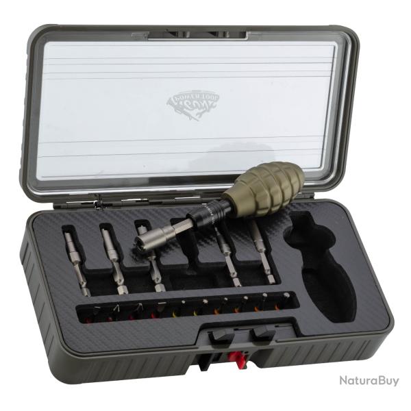KIT D'OUTILS TACTIQUE 17 PIECES AVEC POIGNEE GRENADE ET TETES VALVES GBB