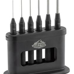 JEU DE 6 CHASSE-GOUPILLES EN ACIER ALLIE TRAITE, AVEC SUPPORT ANTIDERAPANT