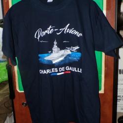 TEE SHIRT CHARLES DE GAULLE PORTE AVIONS , BLEU MARINE A MANCHES COURTES&nbsp; ,TAILLE DISPONIBLE L ( cou