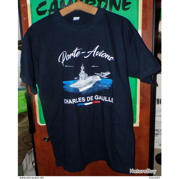 TEE SHIRT CHARLES DE GAULLE PORTE AVIONS , BLEU MARINE A MANCHES COURTES� ,TAILLE DISPONIBLE L ( cou
